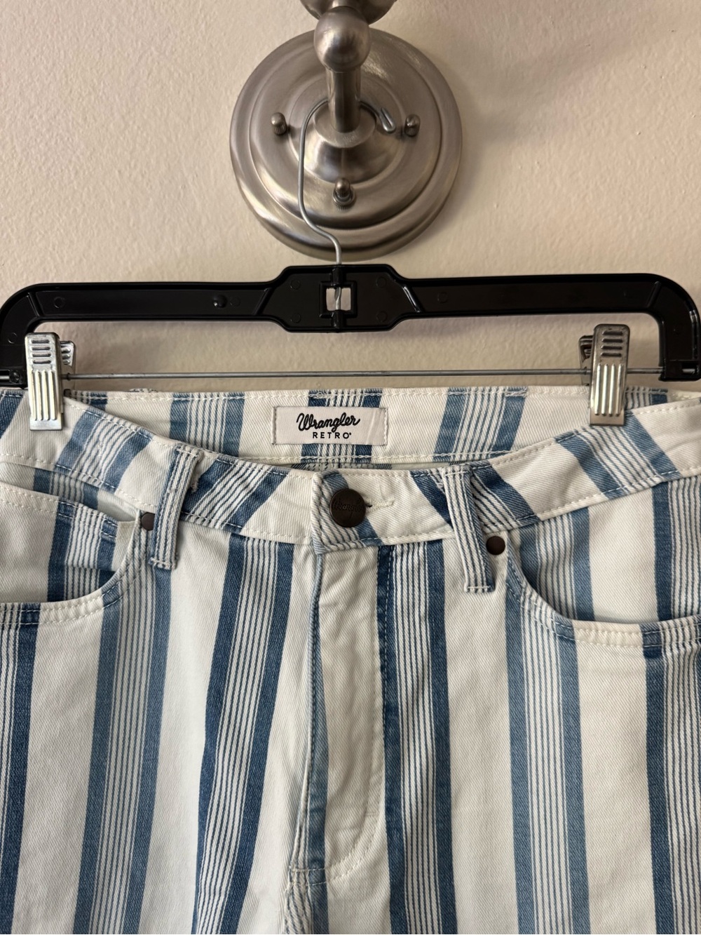 Wrangler Retro Bailey Striped Light Blue and White Flare Jeans Size 29 - Picture 3 of 11